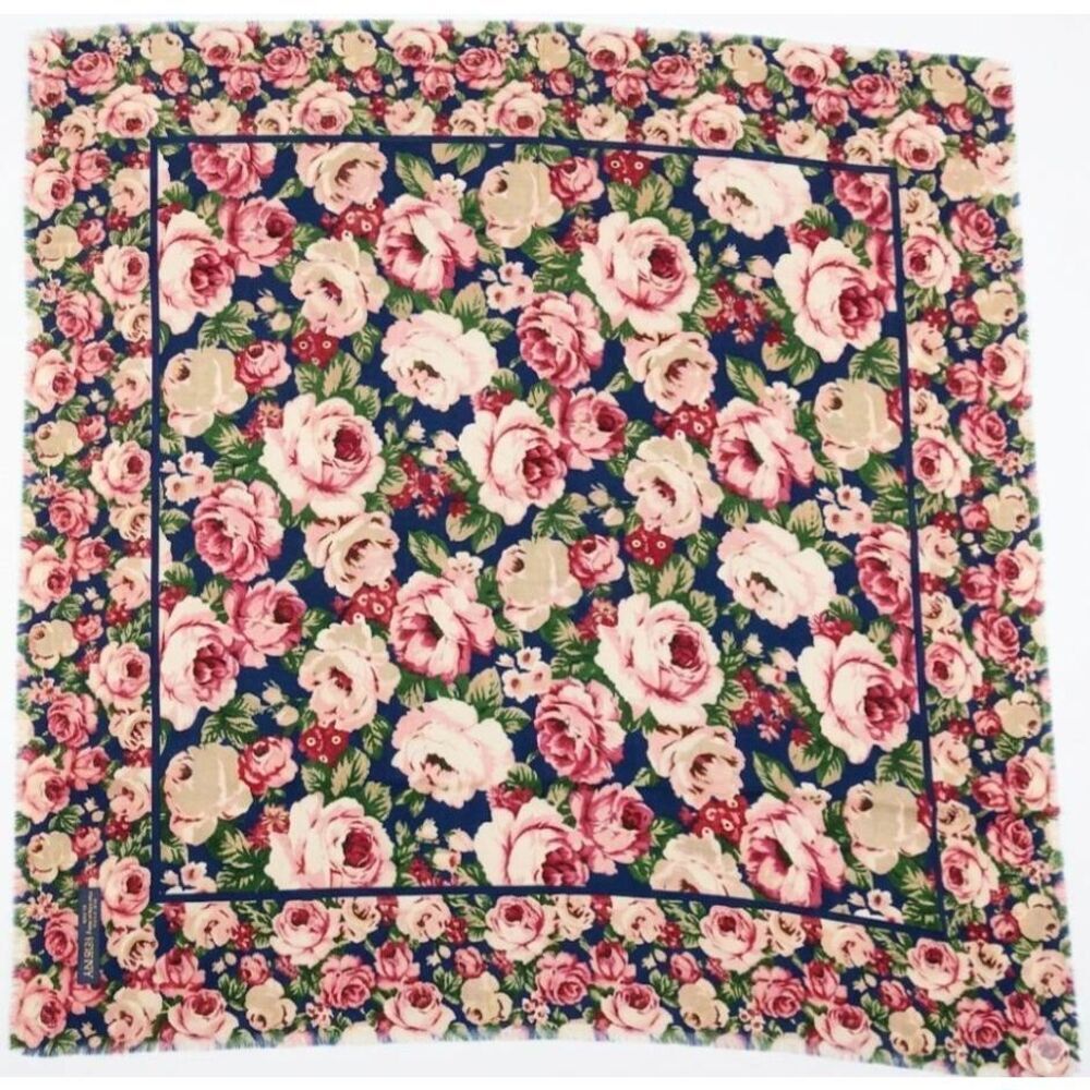 Axcess womens vintage Japanese fine wool square scarf floral pink blue